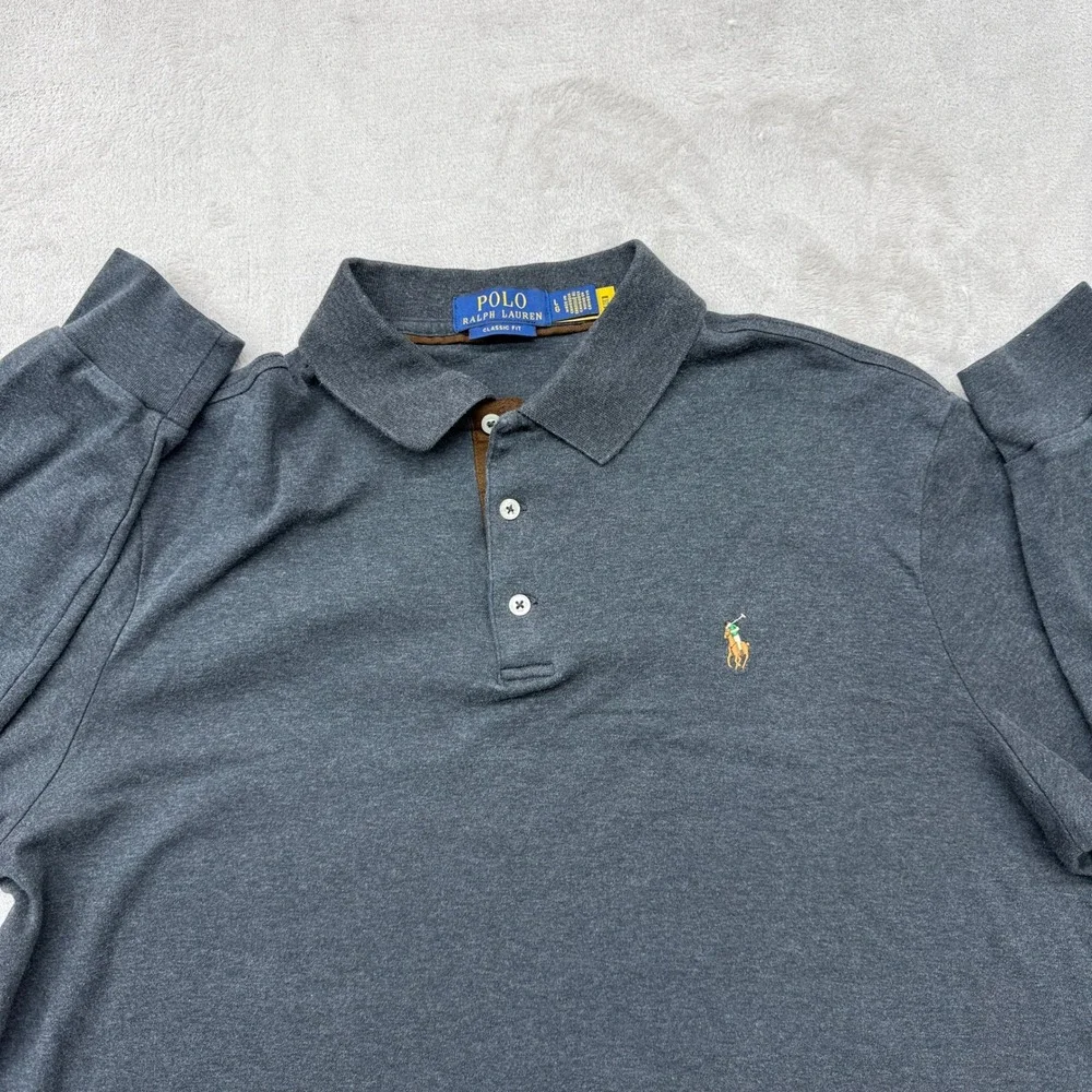 Polo Ralph Lauren Classic Fit Long Sleeve Polo Shirt Mens Large Gray Performance